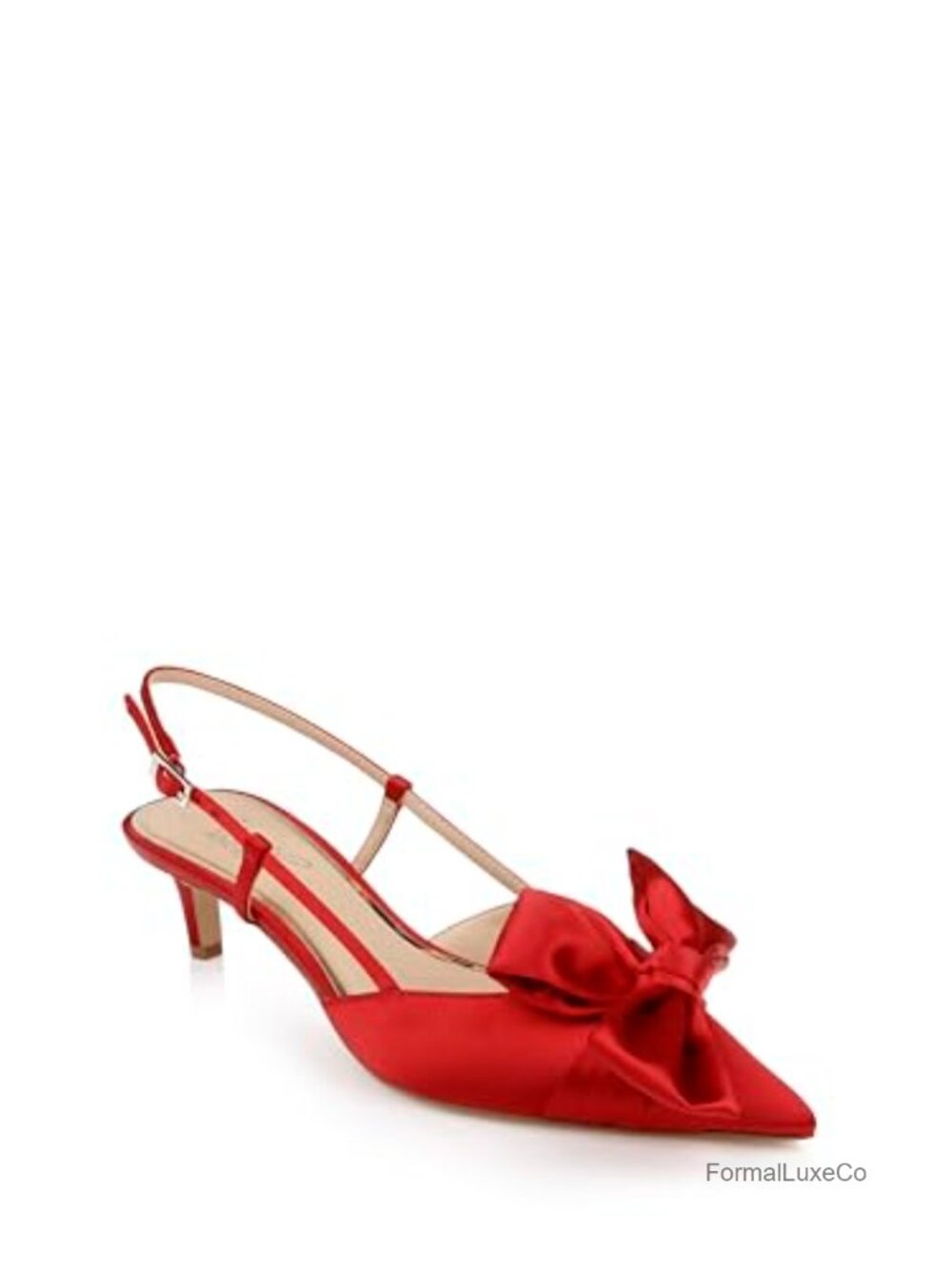 Slingback Pumps Satin Faux Leather Kitten Heel Buckle Closure